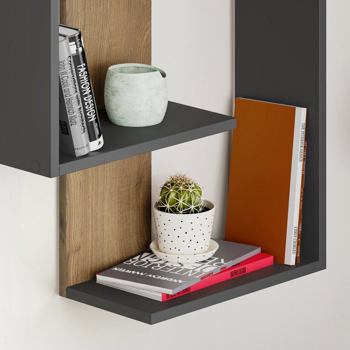 Hanah Home Paranoid Estantería de Pared Antracita y Roble Oscuro Hanah Home Paranoid Estantería de Pared Antracita y Roble Oscuro
